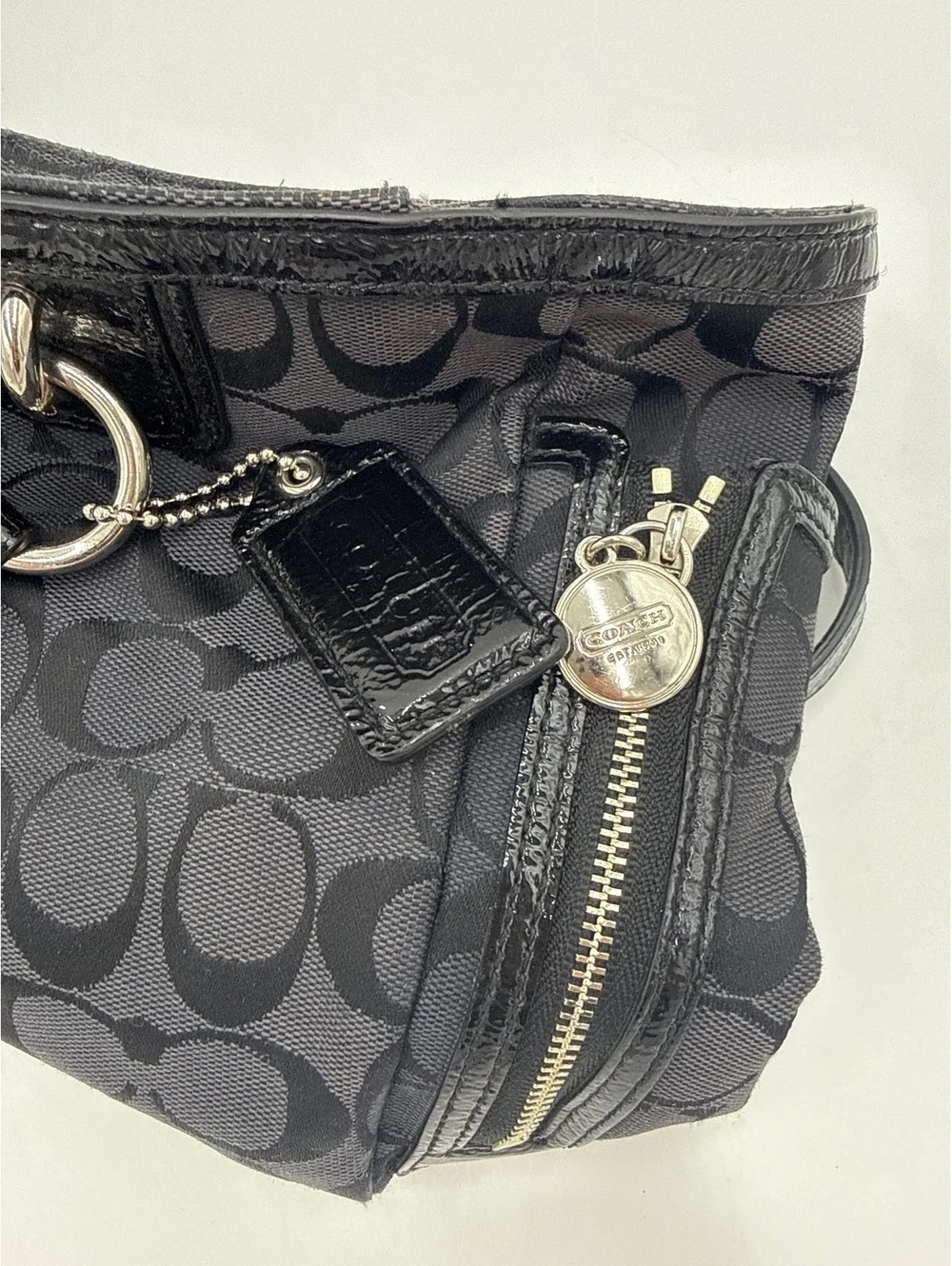 Coach Black Signature Canvas Tote Bag with Leather Trim